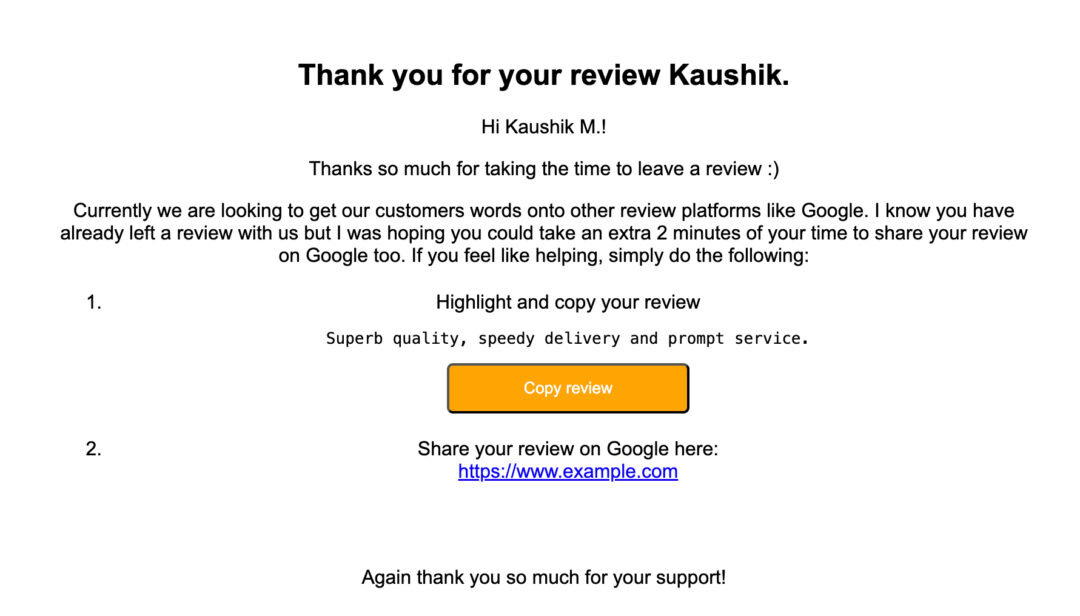 An example of how Stamped's Google My Business integration works.