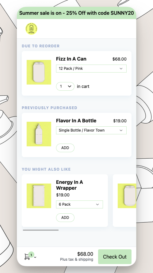 A demonstration of how the Repeat Cart looks to shoppers.