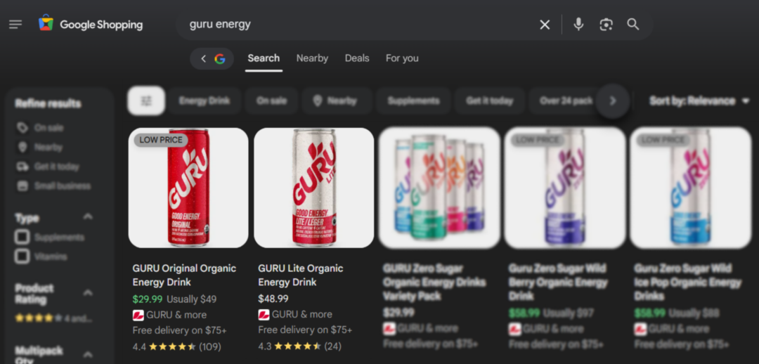 An example of Google Product Ratings on search listings.