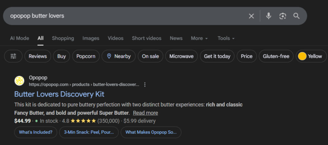 An example of Google Rich Snippets for organic search.